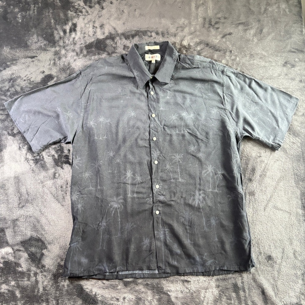 Campia Moda Mens XL Black Palm Tree Short Sleeve Hawaiian Button Down Shirt‎
